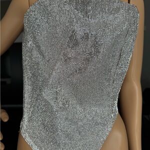 Shiny Crystal Silver Corset Strapless Women's Top with Satin Lining XL